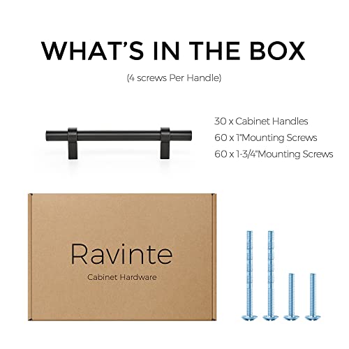 Image of Ravinte 30 Pack 6-3 /8 Inch Cabinet Pulls Matte Black Kitchen Cabinet Hardware Cupboard Handles with Square Base 6-3 /8 inch Length,4 inch Hole Center