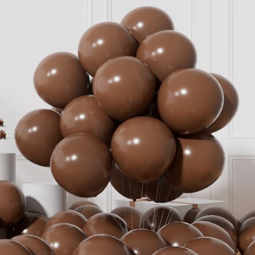 Image of AULE 50Pcs Latex 12 Inch Coffee Brown Balloons | Helium Party Balloons Happy Birthday Graduation Teddy Bear Woodland Theme Decoration