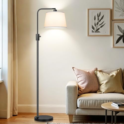 Image of 【Upgraded】 Dimmable Floor Lamp, 1000 Lumens LED Edison Bulb Included, Arc Black Floor Lamps for Living Room Modern Standing Lamp with White Shade, Tall Lamps for Living Room Bedroom Office Dining Room