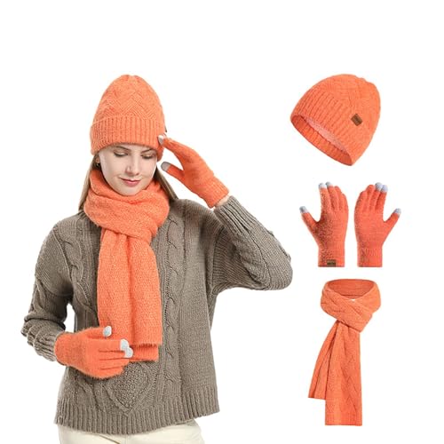 Bonnet d'hiver pour femme avec écharpe cachemire et gants tactiles chauds de sport