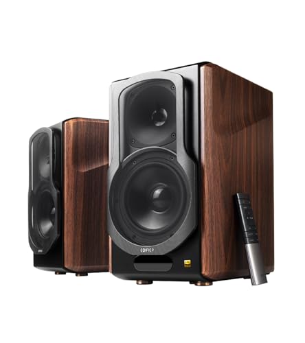 Edifier S2000MKIII Coaxial, Bluetooth, Optical and RCA Bookshelf 2 Speakers, Near-Field Active Tri-Amped 130w Studio Monitor for Audiophiles with Wireless, Line-in and Fiber-Optic Input Walnut