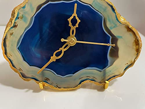 Generic Global Agate Agate Desk Clock Blue Agate Clock Home Decor Clock Natural Stone Aqua #TOP2