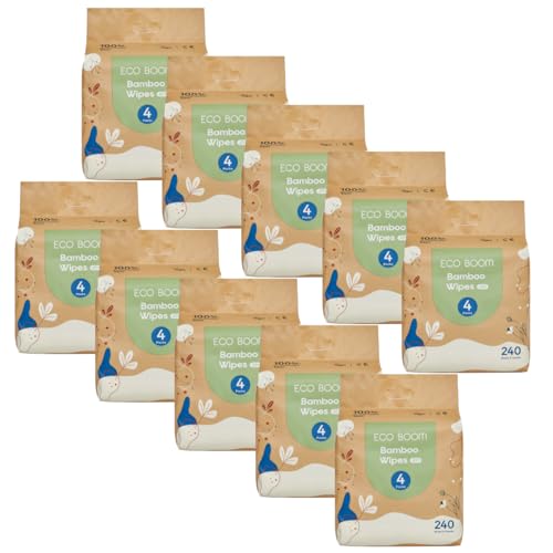 ECOBOOM, Toallitas húmedas bambú 100% biodegradable, 99,7% agua pura (3600 toallitas - 60 paquetes de 60 ud)