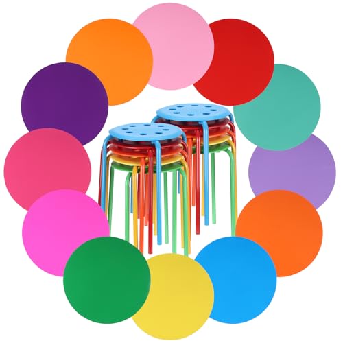 Lounsweer 10 Pcs Classroom Stacking Stools with 24 Dry Erase Table Dots Circles Portable Nesting Seating Stools for Office Preschool Kindergarten Elementary Flexible Seating