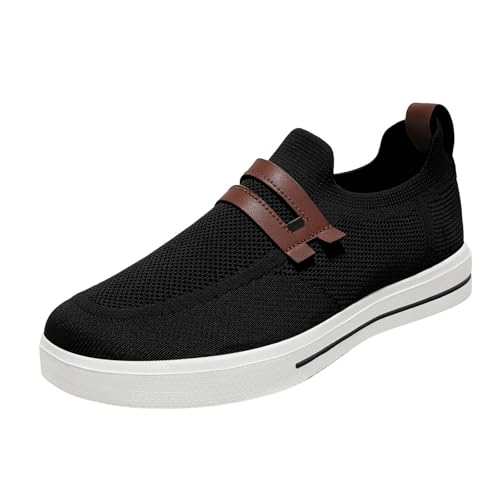 Generisch Zapatillas de deporte de malla para hombre, planas, antideslizantes, sin cordones, para el tiempo libre, para el verano, ligeras, para caminar en la calle, para el día a día, Negro , 46 EU