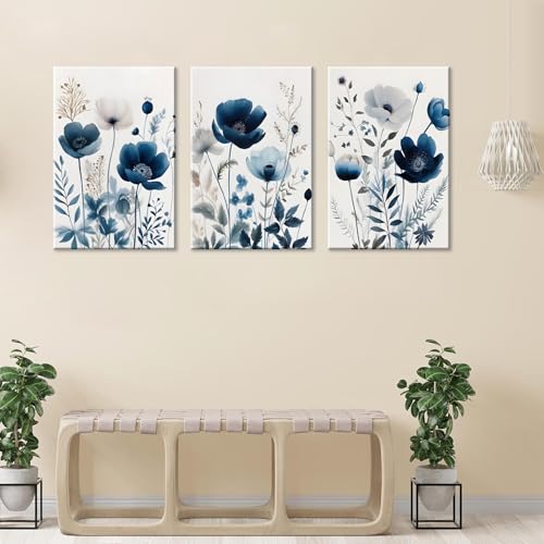 3Pcs Flower Canvas Wall Art Navy Blue Wildflower Wall Decor Pictures Modern Watercolor Boho Botanical Floral Posters Prints for Bedroom Living Room Home Decoration 12x16in by IOZNGN - Used condition - Image 5