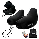 Modern Advantage Inflatable Travel Pillow for Airplanes with Comfort Hood, Adjustable Neck Support, Lightweight & Compact Flight Pillow for Sleeping on Long Flights & Travel (Black)