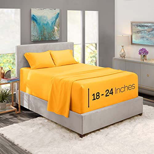 Image of Nestl Premium Microfiber 4Pc California King Sheets Set, Extra Deep Pocket, Yellow | Instantly Soft, Night-One Ready (No Wash Required). Fits Extra Deep Pockets up to 24 Inches, 360-Degree Elastic Grip