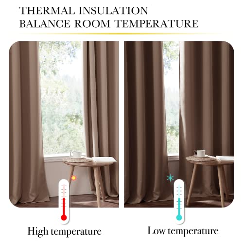 Image of NICETOWN 100% Blackout Cold Reducing Curtains Thermal Curtains, Tan Noise Cancellation & Privacy Truly Window Shade for Patio Door, Same Color Lined with Grommet Top, 1 Pair, W42 x L84