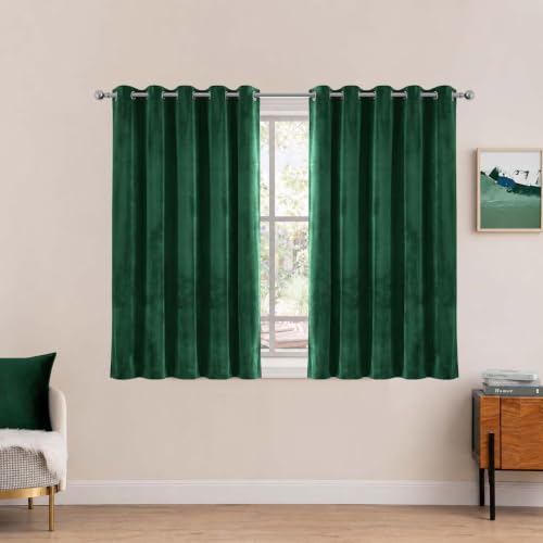Image of Hafaa Emerald Green Blackout Curtains for Bedroom and Living Room – 66” wide x 54” drop Crushed Velvet Thermal Insulated Curtains – Eyelet Room Darkening Curtains with 2 Tie Backs (168cm x 137cm)