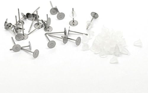 PEPPERLONELY Brand, 100 Pairs Stainless Steel Earring Post with Stoppers 12mm x 5mm(1/2" x1/4")