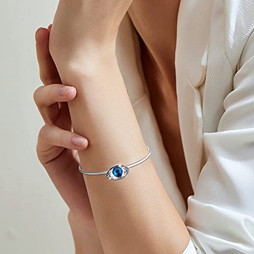 Image of Richapex Evil Eye Women's Bangle Bracelets 18K Silver Plated Pure Crystal Blue Eye Bracelet Turkish Protection Amulet Luck Gifts Evil Eye Jewelry