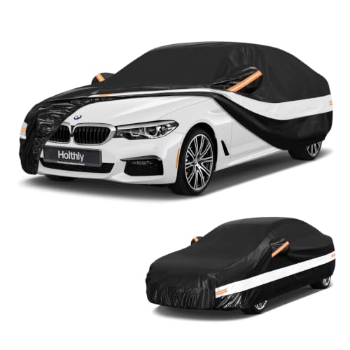 Image of 10 Layers Sedan Car Cover Custom Fit BMW 5-Series M5 528i 530 530i 535i 540i (1988-2026), Waterproof All Weather for Automobiles, Outdoor Full Cover Sun Dust Rain Protection with Cotton. Black