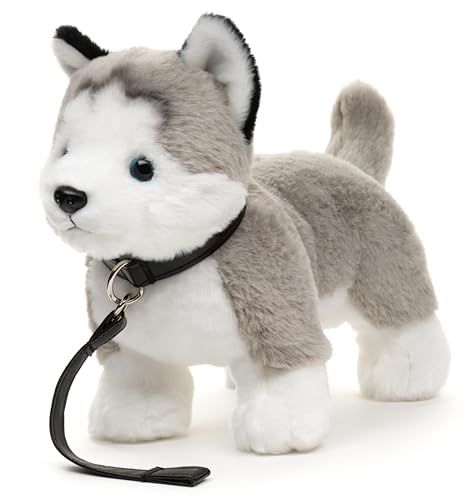 Uni-Toys - Husky grau, stehend (mit Leine) - 30 cm (Länge) - Plüsch-Hund - Plüschtier, Kuscheltier