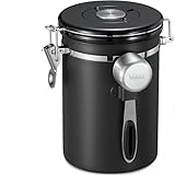 Veken Coffee Canister, Airtight Stainless Steel Kitchen Food Storage Container with Date Tracker and Scoop for Beans, Grounds, Tea, Flour, Cereal, Sugar, 22OZ, Black