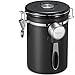 Veken Coffee Canister, Airtight Stainless Steel Kitchen Food Storage Container with Date Tracker and Scoop for Beans, Grounds, Tea, Flour, Cereal, Sugar, 22OZ, Black