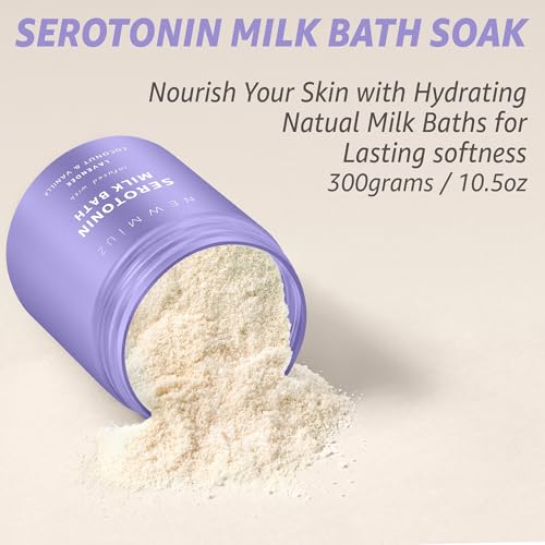 New Miuz Creamy Coconut Lavender Milk Bath Soak Powder Moisturize Skin Calm Vanilla Luxury Spa Salt Destress Relaxation Perfect 300 Grams