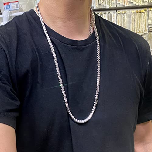 Mens Tennis Chain One 1 Row Pharaoh Silver Tone Bling Stone 30" Inch Hip Hop Necklace Iced #TOP1