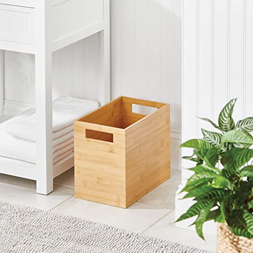 Mdesign Rectangular Trash Can Wastebasket, Garbage Container Bin - Built-In Handles - For Bathrooms, Powder Rooms, Kitchens, Home Offices - Natural Bamboo Wood #TOP2