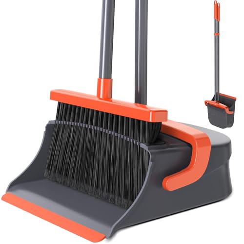 zeawec Broom with Dustpan Set (Orange & Gray)
