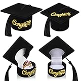 kaiolbly 4 Pcs Graduation Cap Ring Box, Graduation Gift Velvet Black Grad Cap Ring Box with Embroidery Patch Jewelry Box for Class of 2026 Celebration Party Supplies