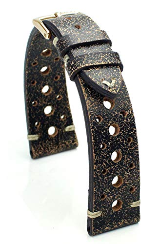 Rios1931 Bracelet de montre vintage en cuir marron fait main 19mm