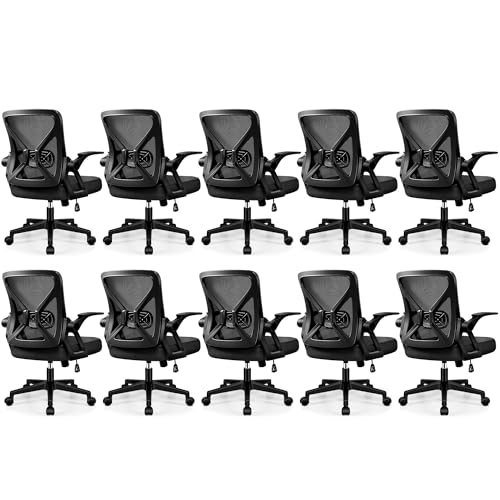 Image of FelixKing Office Chair - Ergonomic Desk Chair Breathable Mesh Task with Wheels and Lumbar Support Home Desk Office Chairs with Flip up Armrest Rolling Swivel for Home Computer Black Pack of 10