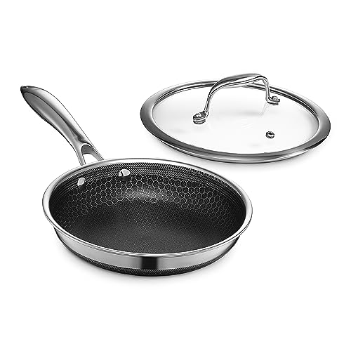 HexClad Hybrid Nonstick 8-Inch Frying Pan with Tempered Glass Lid...
