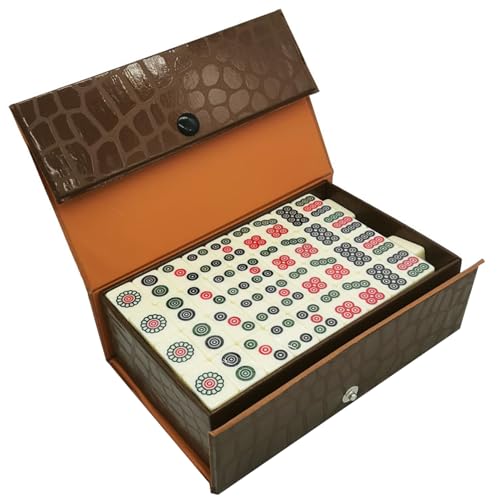 Mini-Mahjong Chinois 144 tuiles ensemble complet portable avec coque marron
