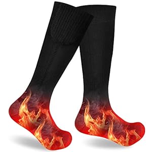 Shekipe Calze Riscaldate, 4000mAh Ricaricabile Calzini Riscaldabili con 3 Marce Temperatura Calze Riscaldanti per Uomini Donne Campeggio, Pesca, Pattinaggio e Sci Sport all’Aria Aperta(Nero/Grigio)