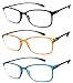 VeryHobby Mens Womens Rectangle Full Clear Lens Reading Glasses Colorful Thin Frame (3 Pairs - Black/Orange/Blue, +1.75)