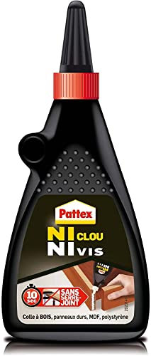 Pattex Ni Clou Ni Vis Colle Liquide - Colle blanche pour bois et autres matériaux - Flacon 200 gr, Transparente Après Séchage