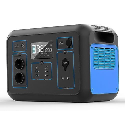 Generador Solar Portátil de 1200 W (pico de 2400 W), Generador Ecológico de 1132 Wh con 11 puertos, Generador de Energía Portátil para el Hogar/al Aire Libre/Camping/Viajes/RV/balcón (Azul)