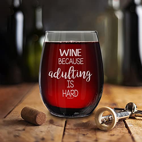 Shop4Ever Funny Wine Glass Wine Because Adulting Is Hard Laser Engraved Stemless Wine Glass #TOP4