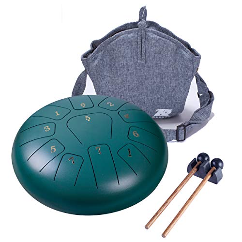 Steel Panda Drum Tank Drum Standard 11 Key 11 Notes 10 Inch Percussion Instrument with Drum Mallets and Carry Bag (10 inch, Dark Green)