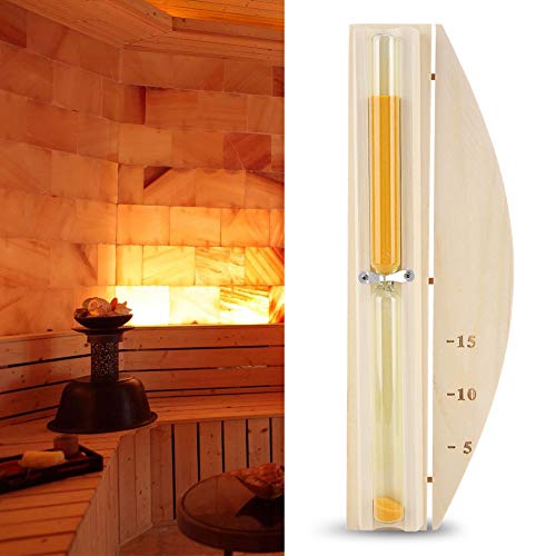 Sauna Hourglass Sand Timer 15 Minute: Wood White Sand Clock,Large Sand Watch 15 Min,Rotating Heat Resistant Wooden Hour Glass Sandglass for Sauna Room
