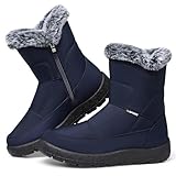 SHIBEVER Women's Snow Boots Winter: Waterproof Fur Lined Anti-Slip Ankle Booties Outdoor Comfortable Furry Women Snow Boot Navy Blue Size 7