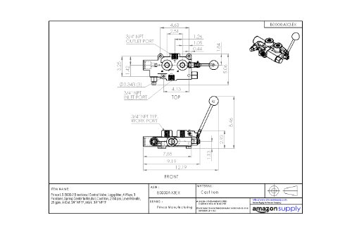 Prince LS-3000-2 Directional Control Valve, Logsplitter, 4 Ways, 3 Positions, Spring Center to Neutral, Cast Iron, 2750 psi, Lever Handle, 25 gpm, In/Out: 3/4" NPTF, Work: 3/4" NPTF - Thumbnail 3