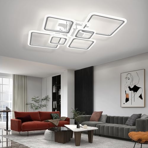 SEABLE Modern LED Ceiling Lights for Bedroom 36.2'' Dimmable Square 6+1 Rings Ceiling Lights for Living Room with Remote Control 130W for Kitchen,Balcony, Bedroom, Chrome by SEABLE - Used condition - Image 7