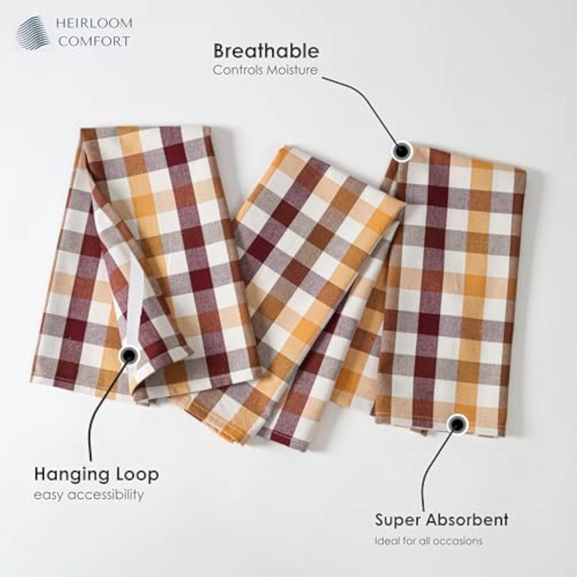 Gingham Check Kitchen Towels, 5 Pack, Super Absorbent Cotton