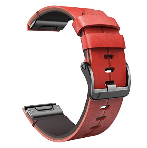GGZONE RHAIYAN 26mm Watchband Compatible with Fenix 5X/ Fenix 5X Plus Genuine Leather Strap 22mm Compatible with Fenix 6/Fenix 6 Pro/Forerunner 935 Specific (Color : Red, Size : 26mm)