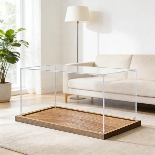 Vibeo Cajas de Metacrilato Vitrina Amplia de Acrílico con Base de Madera de 2 mm de Grosor, Vitrina Transparente de 10 a 75 cm, Organizador de Almacenamiento Apilable(55x10x10cm/22x4x4in)