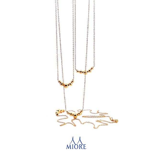 MIORE Collana Donna Oro Giallo, Oro Vero 9Kt 375, Catenina anallergica con Cinque sfere Oro passanti. Girocollo Cm 42 con Riduzione a Cm 40. Collana Made in Italy