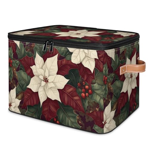 Christmas Flower Storage Bins with Zipper Lid, Poinsettias