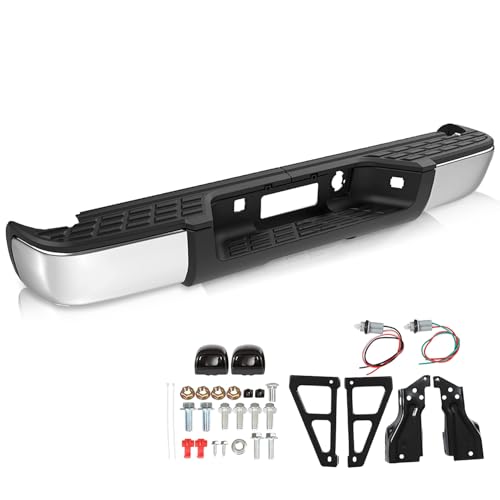 SOCKIR Rear Step Bumper Assembly Fit for 2007-2013 Chevy Silverado 1500 2500 & GMC Sierra 1500 2500 w/o Sensor Hole One-piece Molding Anti-Rust Coating Chrome