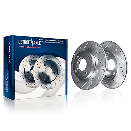 Image of Detroit Axle - Brake Kit for 94-97 Honda Civic Del Sol, 10.32'' inch Front and 9.41'' inch Rear Drilled and Slotted Brake Rotors Ceramic Brake Pads 1994 1995 1996 1997 Replacement