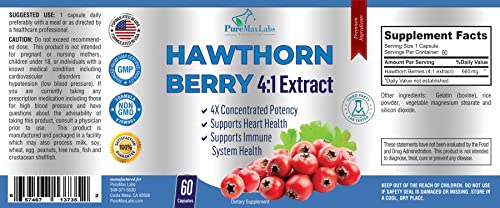 Yummyvite Hawthorn Berry 4:1 Extract - Immune System Support, Super Antioxidant, Hawthorn Berry Capsules Concentrated From 2660Mg Berries, 60 Capsules #TOP4