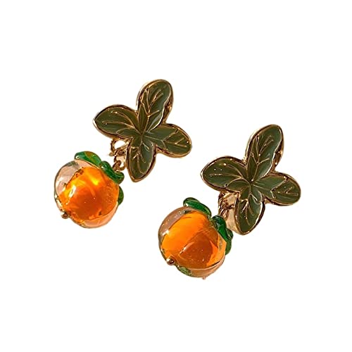 Boucles d'oreilles fleurs orange persimmon et feuille en verre pour femme bijoux d'oreilles