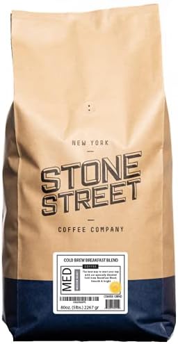 Stone Street Cold Brew Coffee, Breakfast Blend, Low Acid, 100% Arabica, Gourmet Coffee, Medium Roast, Coarse Ground, 5 LB