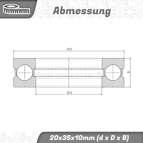 Parts and Parts Axialkugellager 51104 20x35x10mm, DIN 711, hohe axiale Lastaufnahme, einfache Montage, Rillen-Axiallager, langlebige Stahlkonstruktion, Verwendung in Wellen & mechanischen Geräten